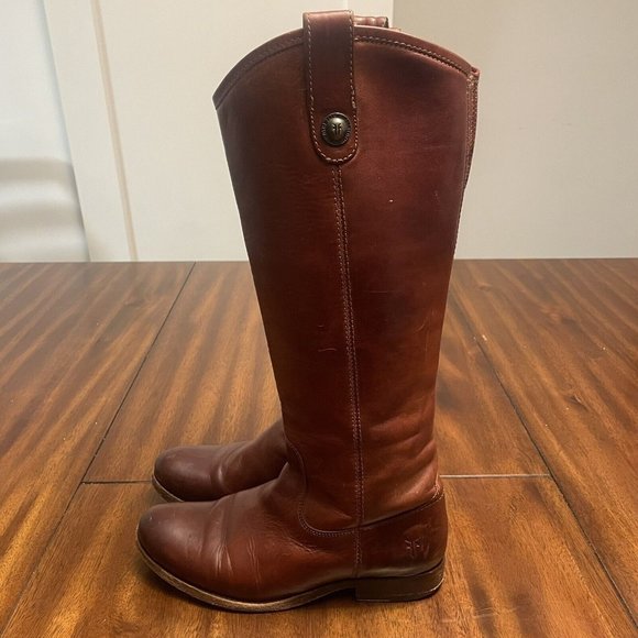Frye Melissa Tab Red Brown Leather Tall Knee High Riding Boots Women's 6 - Picture 4 of 8
